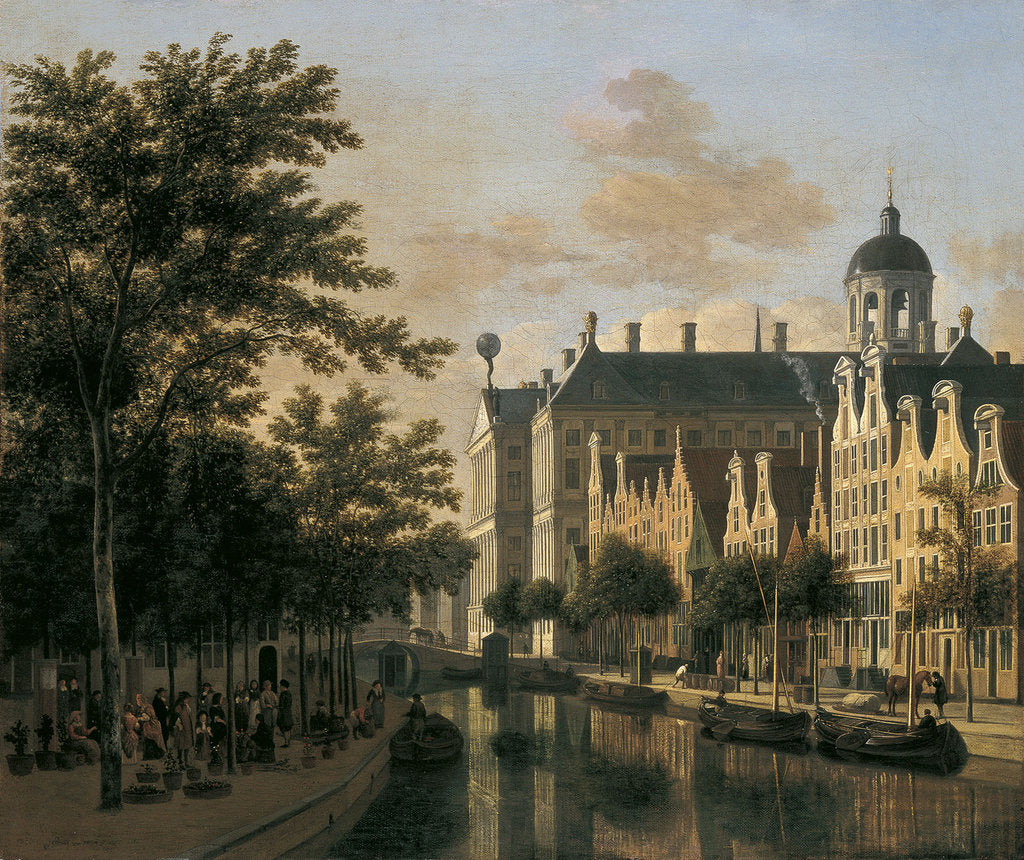 Detail of The Nieuwezijds Voorburgwal with the Flower Market, Amsterdam by Gerrit Adriaensz Berckheyde