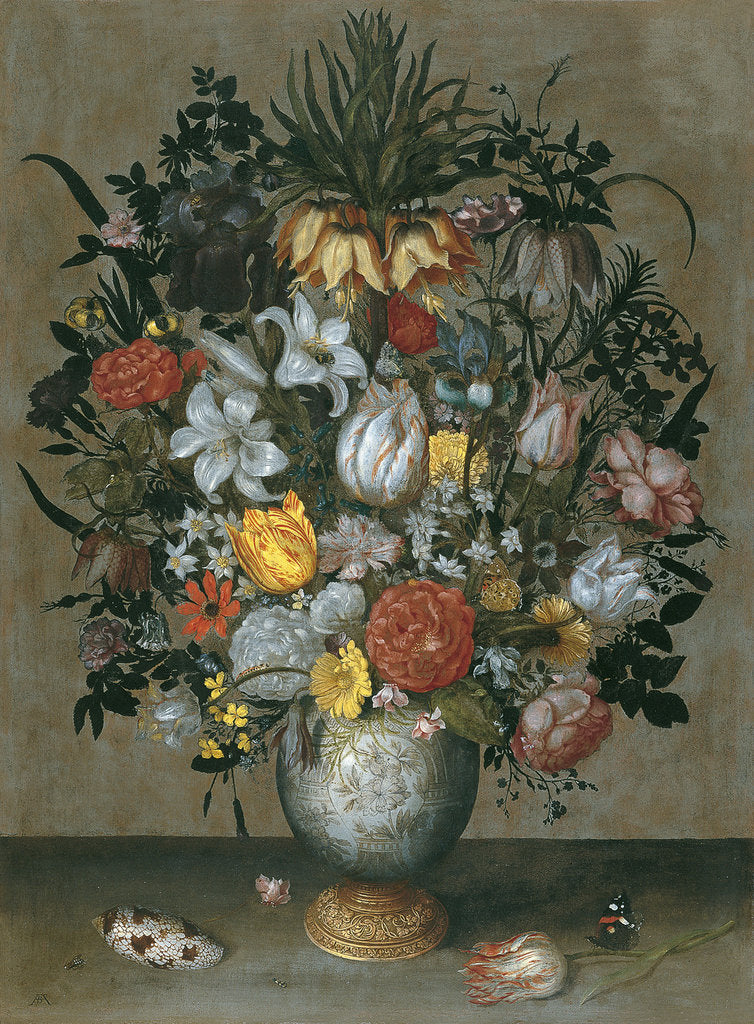 Detail of Chinese Vase with Flowers, Shells and Insects by Ambrosius Bosschaert the Elder