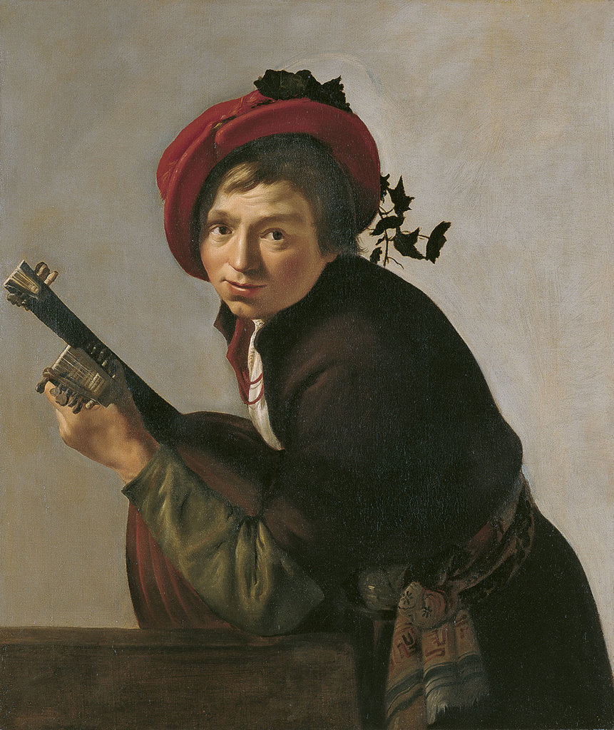 Detail of Young Man Playing a Theorbo by Jan Gerritsz van Bronckhorst