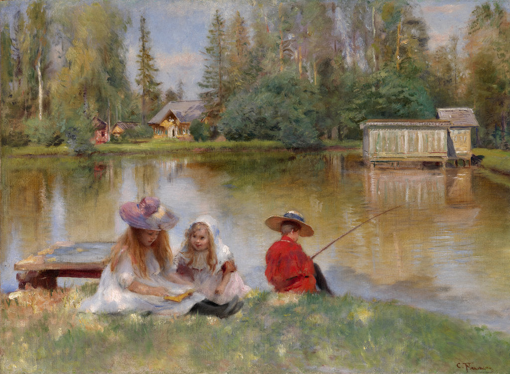 Detail of Children by the Lake by Konstantin Yegorovich Makovsky