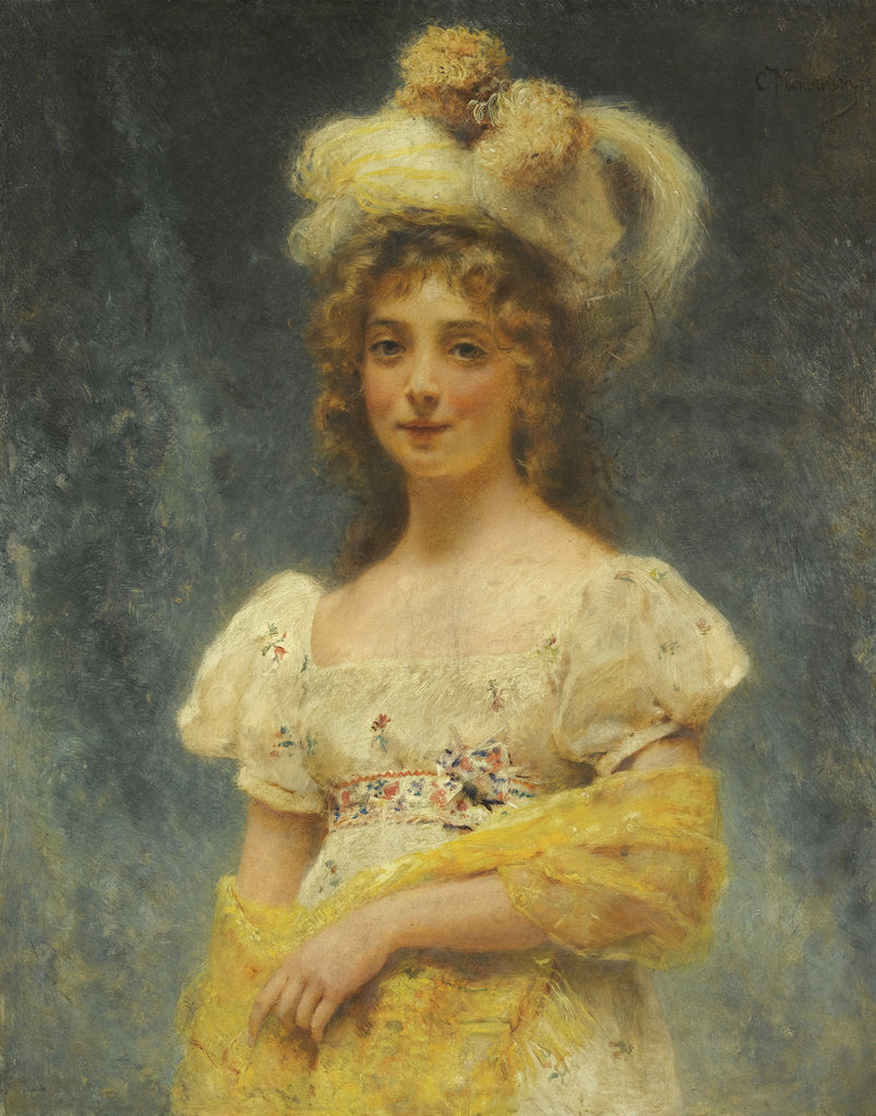 Detail of Portrait of a Lady in a Yellow Shawl by Konstantin Yegorovich Makovsky