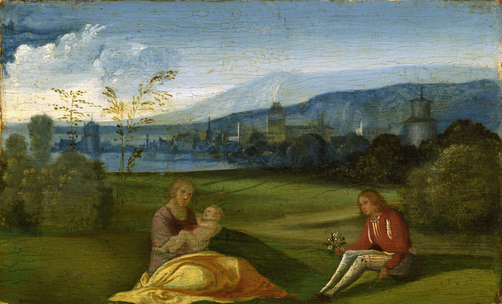 Detail of Idyllic pastoral landscape, Late 15th cen by Giorgione