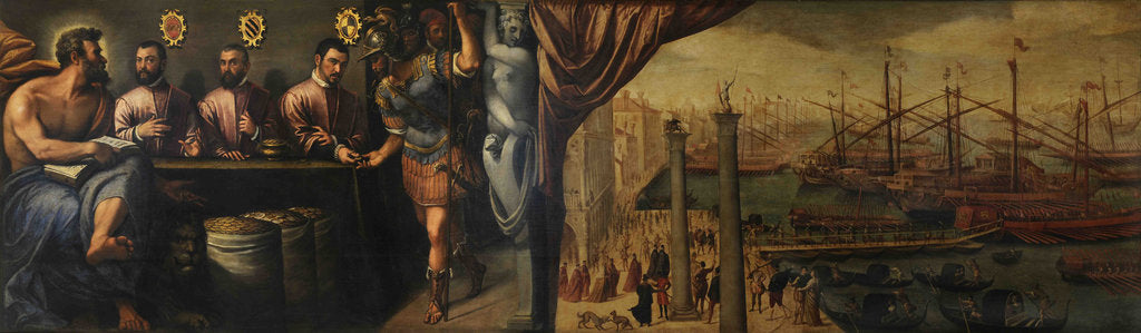 Detail of Saint Mark assists three Magistrates in recruiting the militia for the fleet, ca 1586 by Giulio Angolo Del Moro