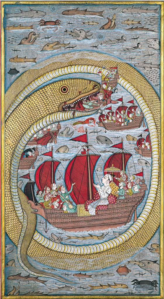 Detail of Sea serpent swallows the royal fleet, 1670 by Indian Art