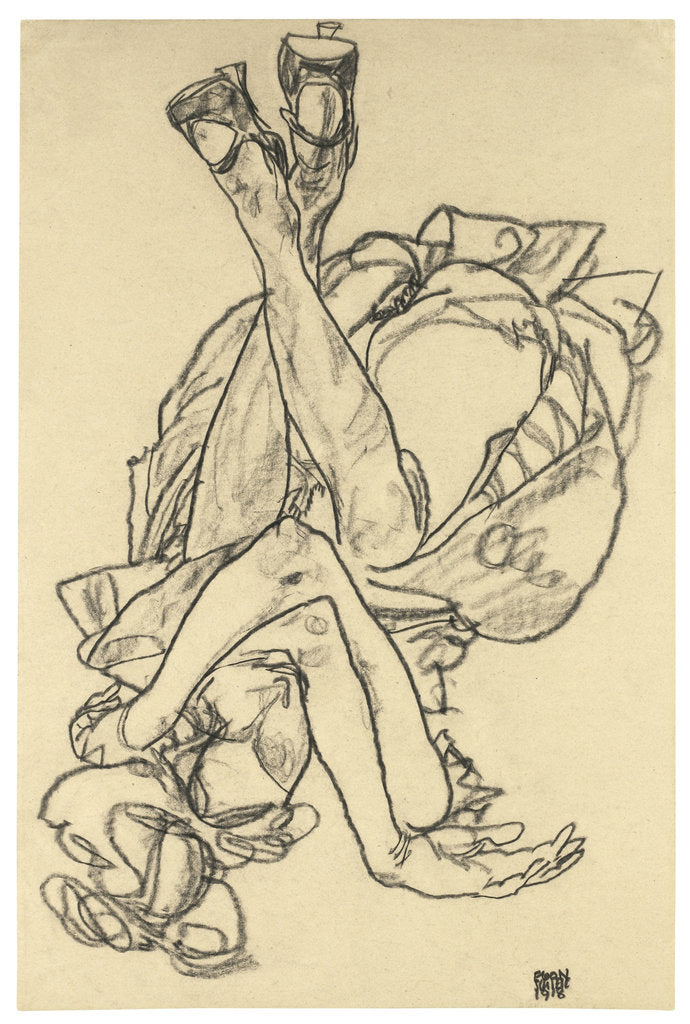 Detail of Girl lying on her back with crossed arms and legs, 1918 by Egon Schiele