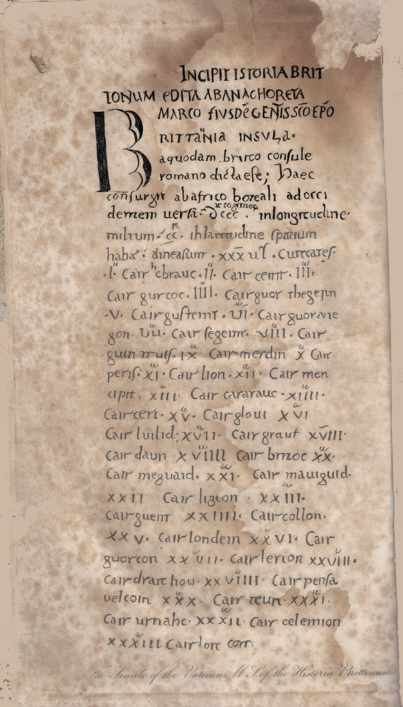Historia Brittonum by Nennius. First page of manuscript, 11th century ...