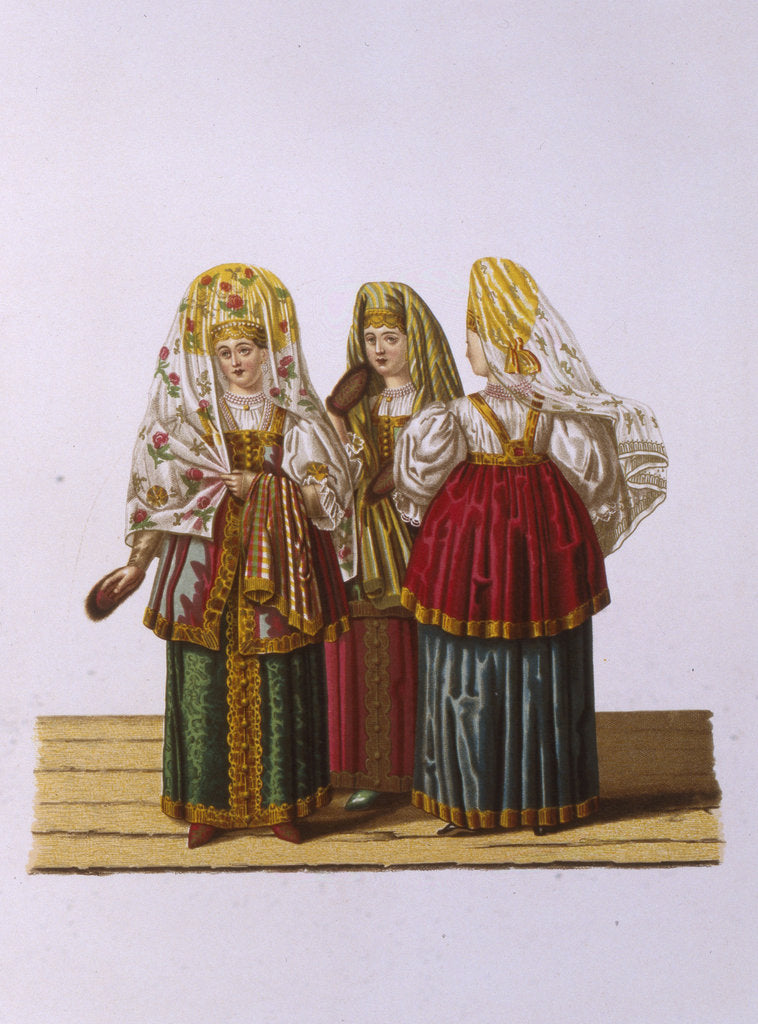 Detail of Costumes of Women and Maidens from Tver by Fyodor Grigoryevich Solntsev