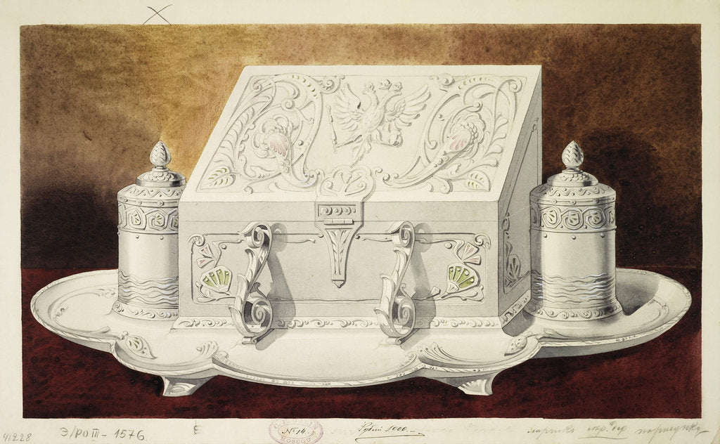 Detail of Design of an Inkstand Shaped like a Casket. (Series The Dowry of Grand Princess Maria Pavlovna), 1 by Carl Edvard Bolin company