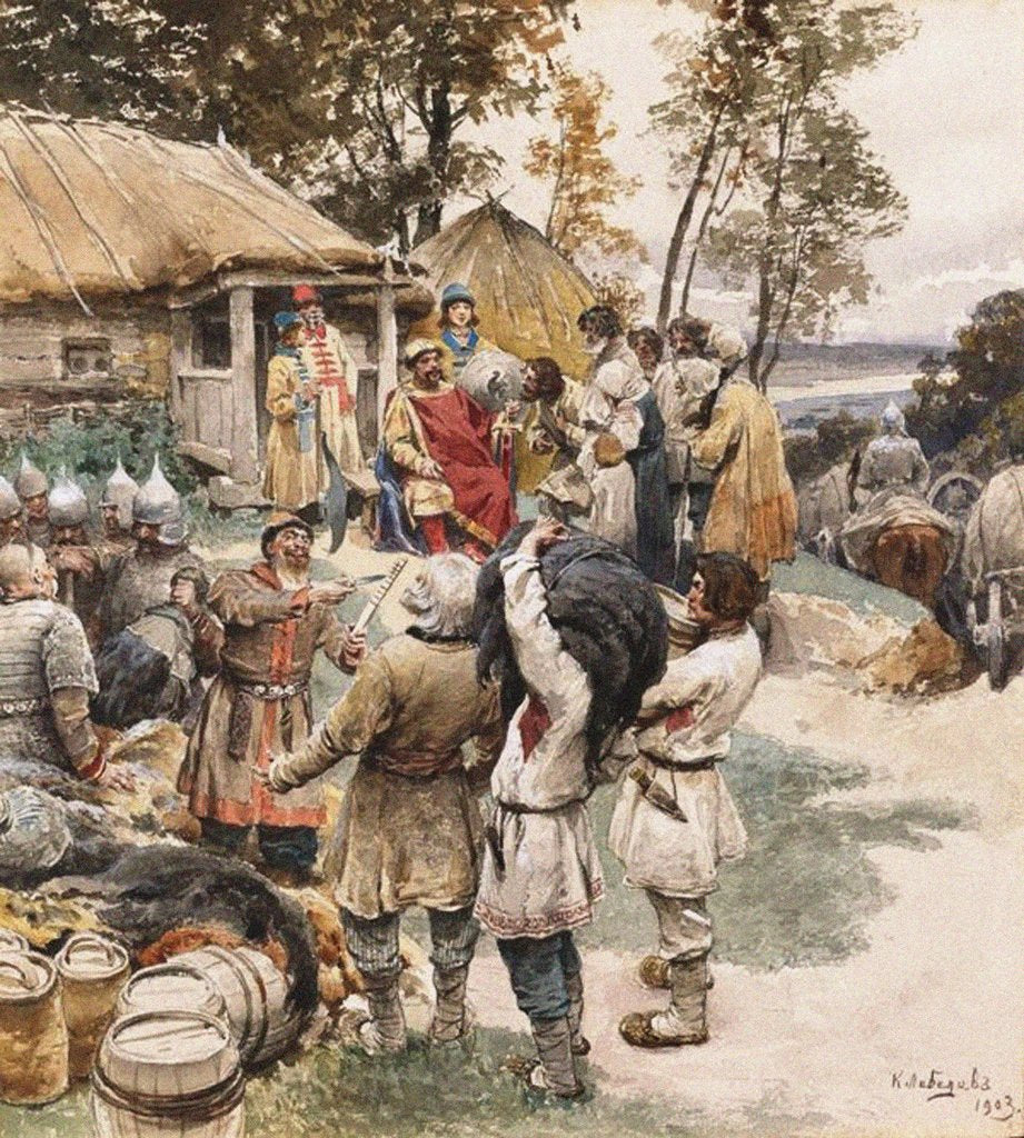 Detail of Poliudie (Collecting tribute). Igor of Kiev Exacting Tribute from the Drevlyans, 1903 by Klavdi Vasilyevich Lebedev