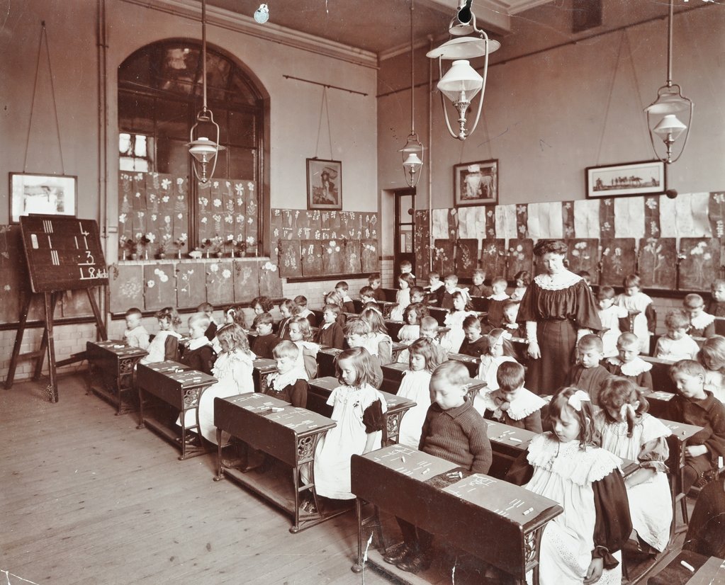 Detail of Numeracy lesson using sticks, Hugh Myddelton School, Finsbury, London, 1906 by Unknown