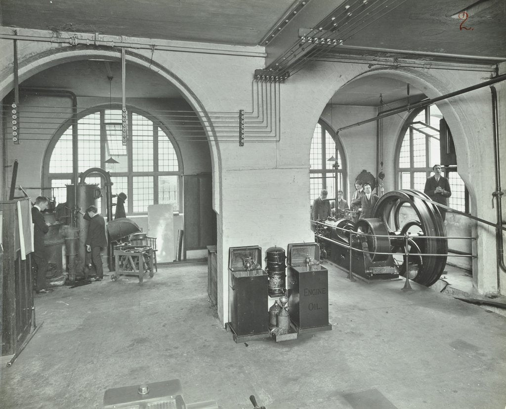 Detail of Mechanical laboratory, Battersea Polytechnic, London, 1912 by Unknown