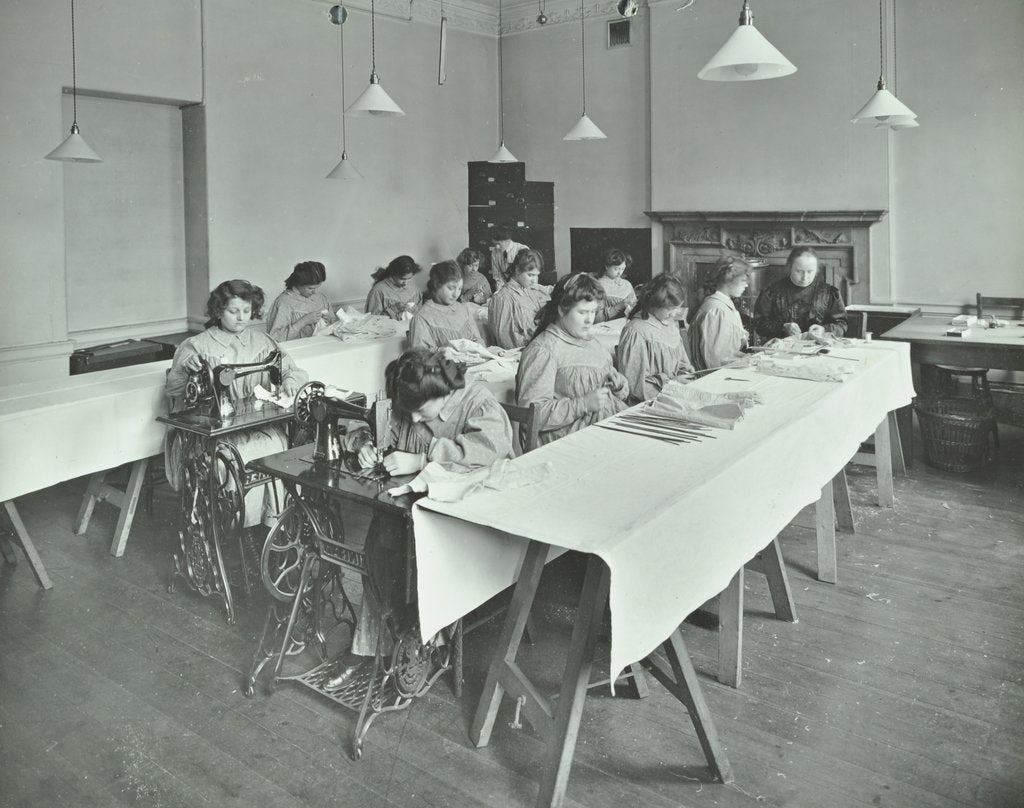 Detail of Corset making class, Bloomsbury Trade School for Girls, London, 1911 by Unknown