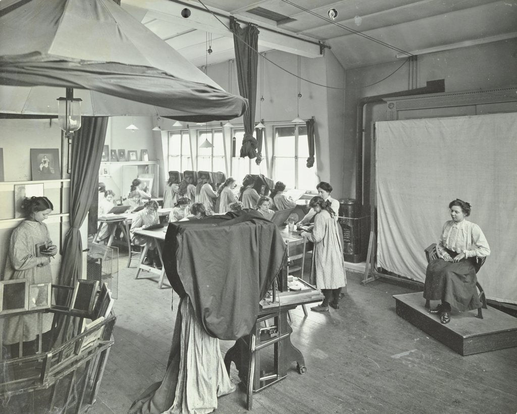 Detail of Photography students at work, Bloomsbury Trade School for Girls, London, 1911 by Unknown