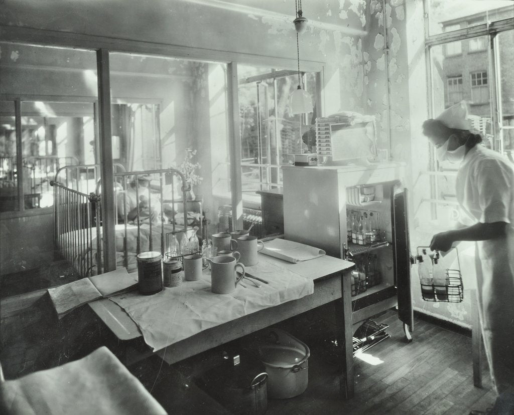 Detail of A baby in an isolation unit, Hither Green Hospital, London, 1947 by Unknown