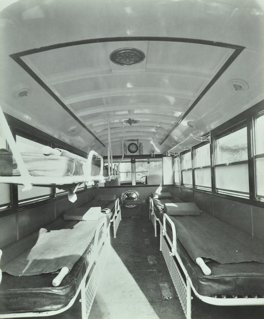 Detail of Interior of coach type ambulance, Western Ambulance Station, Fulham, 1935 by Unknown