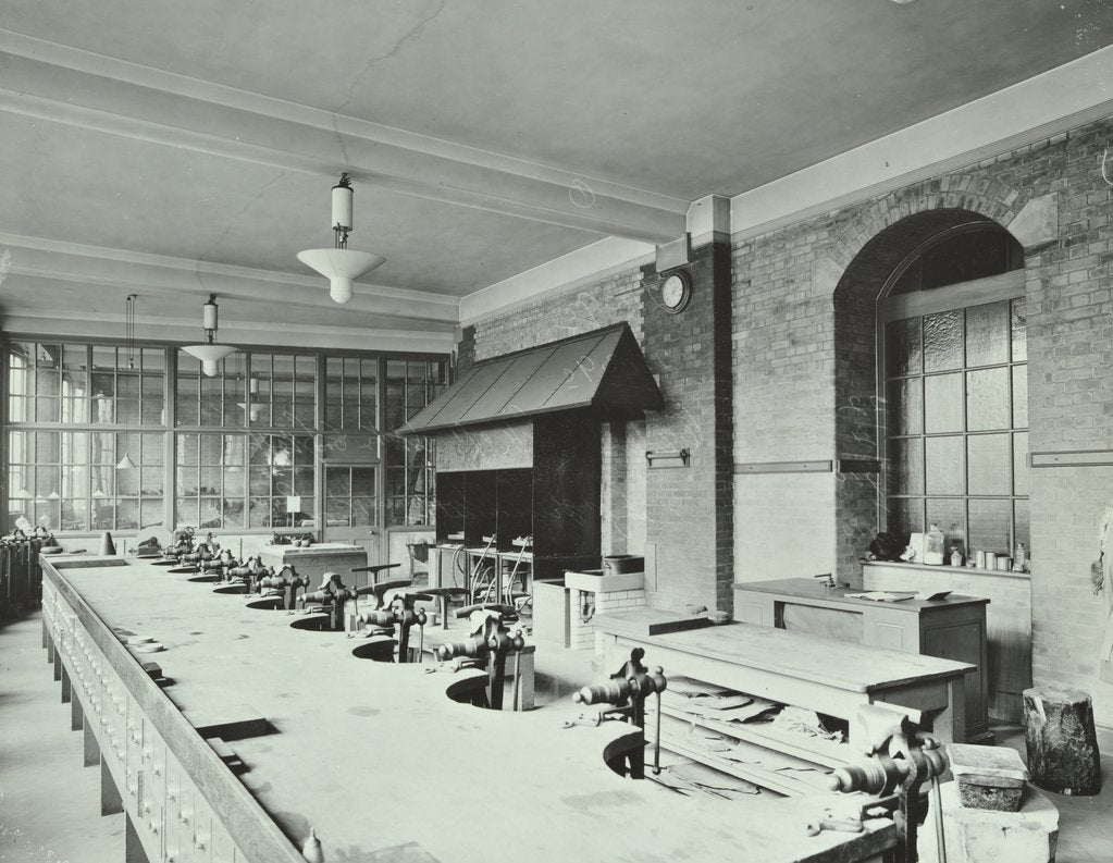 Detail of A day technical class for boys at the Central School of Arts and Crafts, Camden, London, 1911 by Unknown