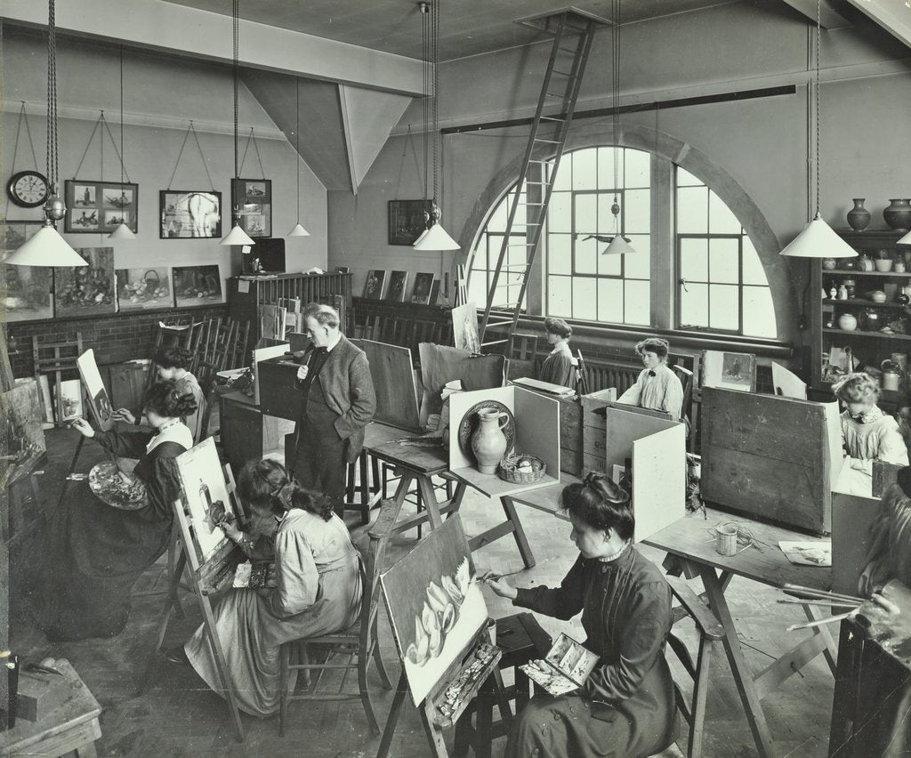 Detail of Female students painting still lifes, Hammersmith School of Arts and Crafts, London, 1910 by Unknown