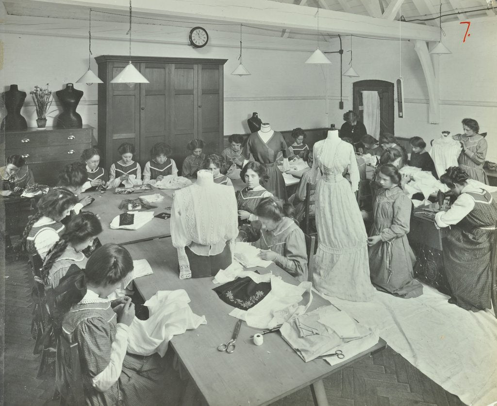 Detail of Dressmaking class, Hammersmith Trade School for Girls, London, 1911 by Unknown
