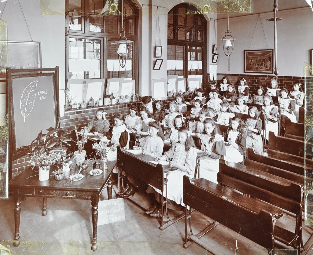 Detail of Nature lesson, Albion Street Girls School, Rotherhithe, London, 1908 by Unknown