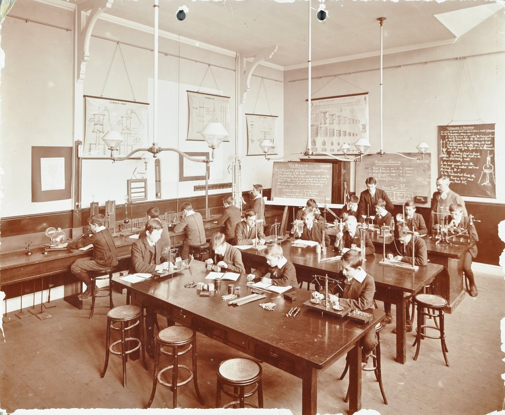 Detail of Science class for boys, Beaufort House School, Fulham, London, 1908 by Unknown