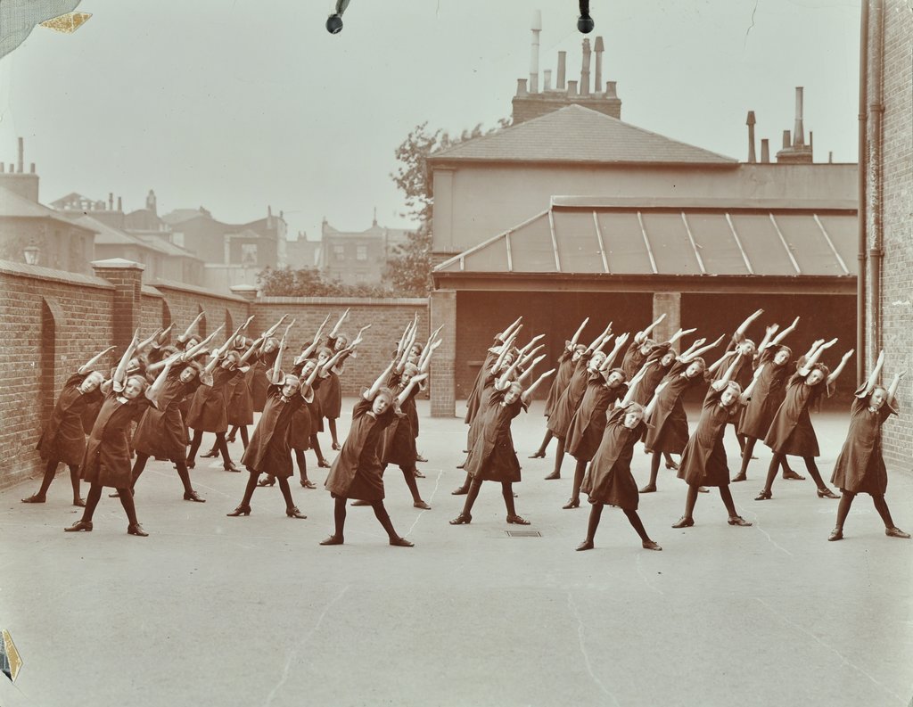 Detail of Exercise class, Buckingham Street Girls School, Islington, London, 1906 by Unknown