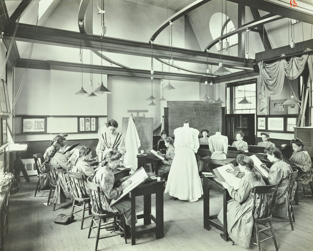 Detail of Ready made clothing class, Shoreditch Technical Institute, London, 1907 by Unknown