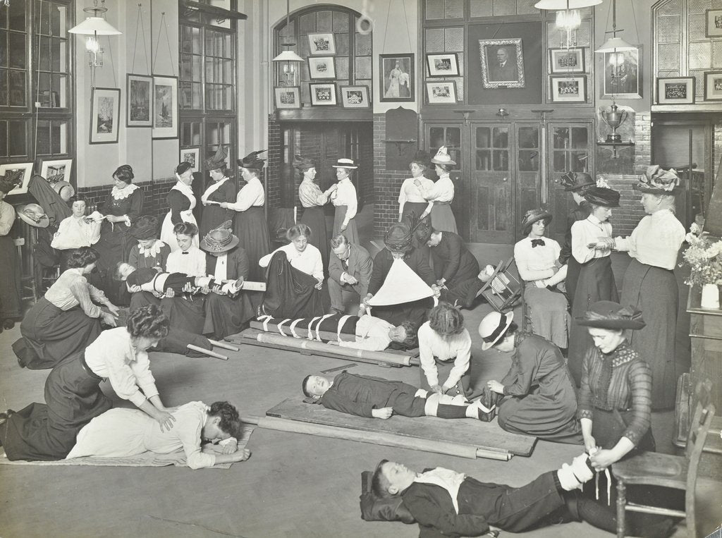 Detail of Practical first aid class for women, Blackheath Road Evening Institute, 1914 by Unknown