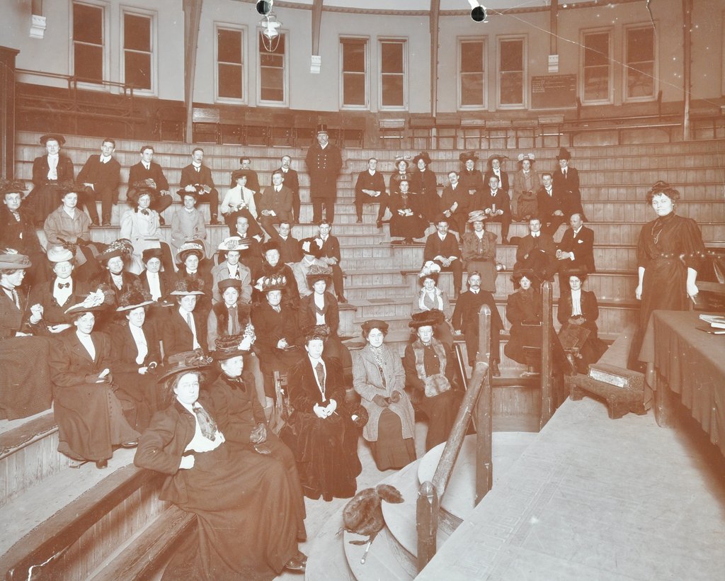 Detail of Men and women attending a literature class, Hackney Downs Secondary School, London, 1908 by Unknown