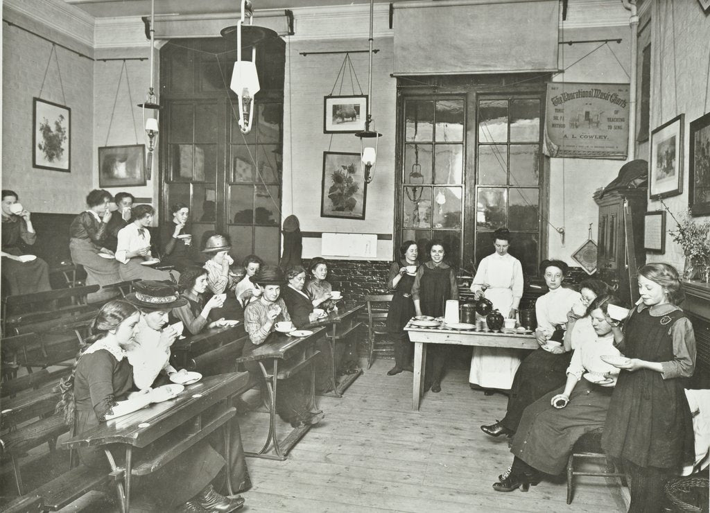 Detail of Women and girls in a classroom, Surrey Square Evening Institute for Women, London, 1914 by Unknown