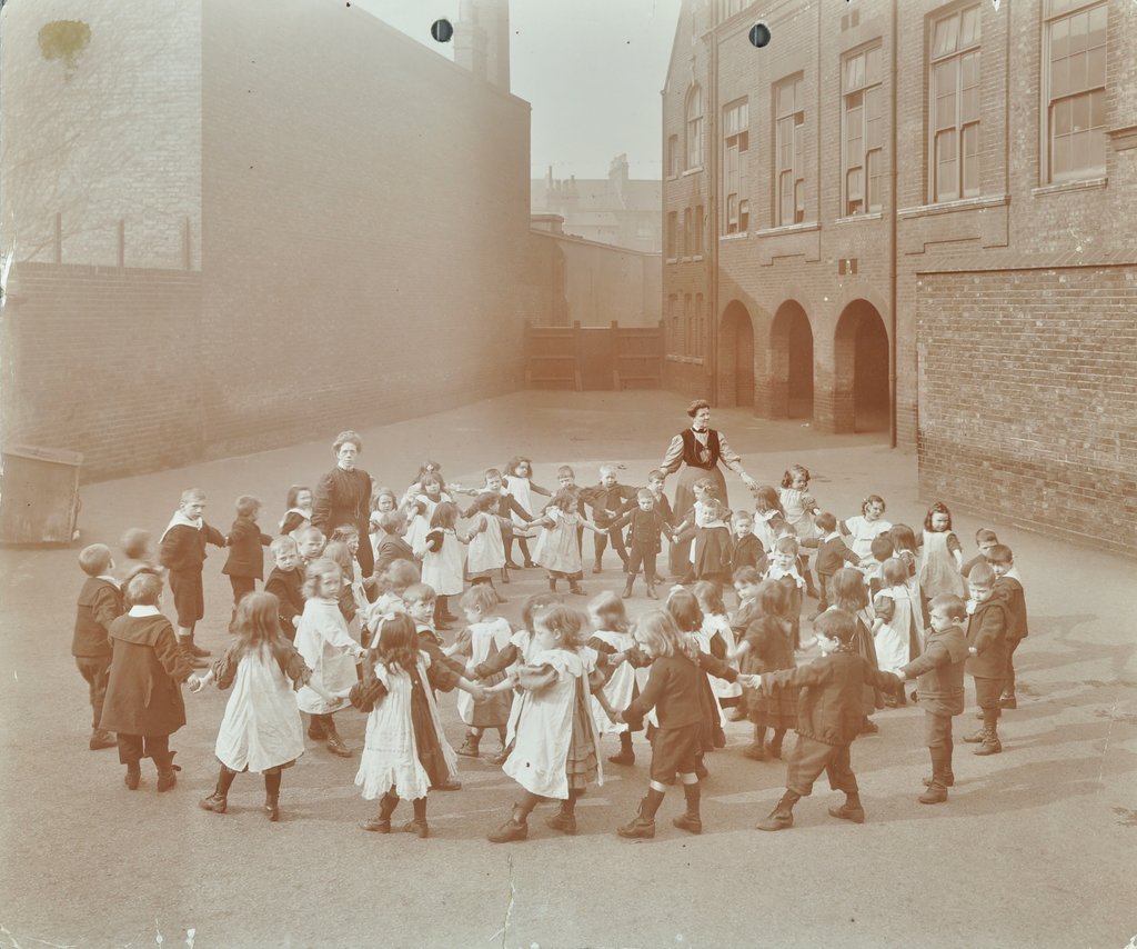 Detail of Children playing  'Twinkle, Twinkle, Little Star', Flint Street School, Southwark, London, 1908 by Unknown