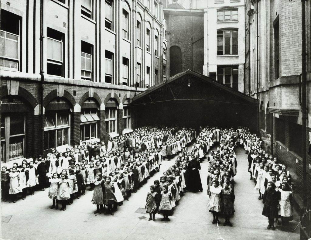Detail of Assembly in the playground, Jews' Free School, Stepney, London, 1908 by Unknown