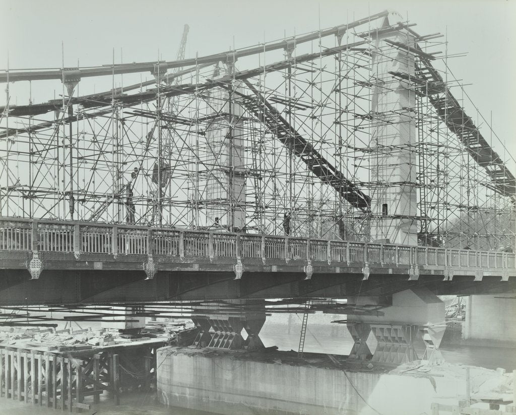 Detail of The building of the new Chelsea Bridge, London, 1937 by Unknown