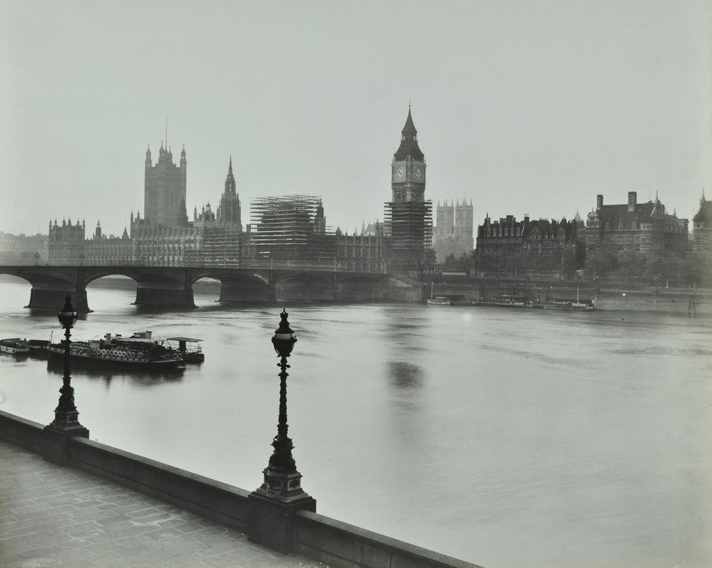 Detail of Westminster Bridge and the Palace of Westminster with Big Ben, London, 1934 by Unknown