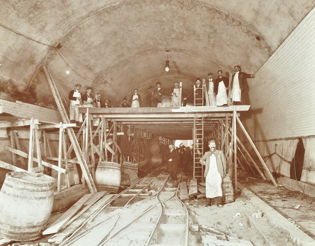 Detail of Workmen tiling the Rotherhithe Tunnel, London, December 1907 by Unknown