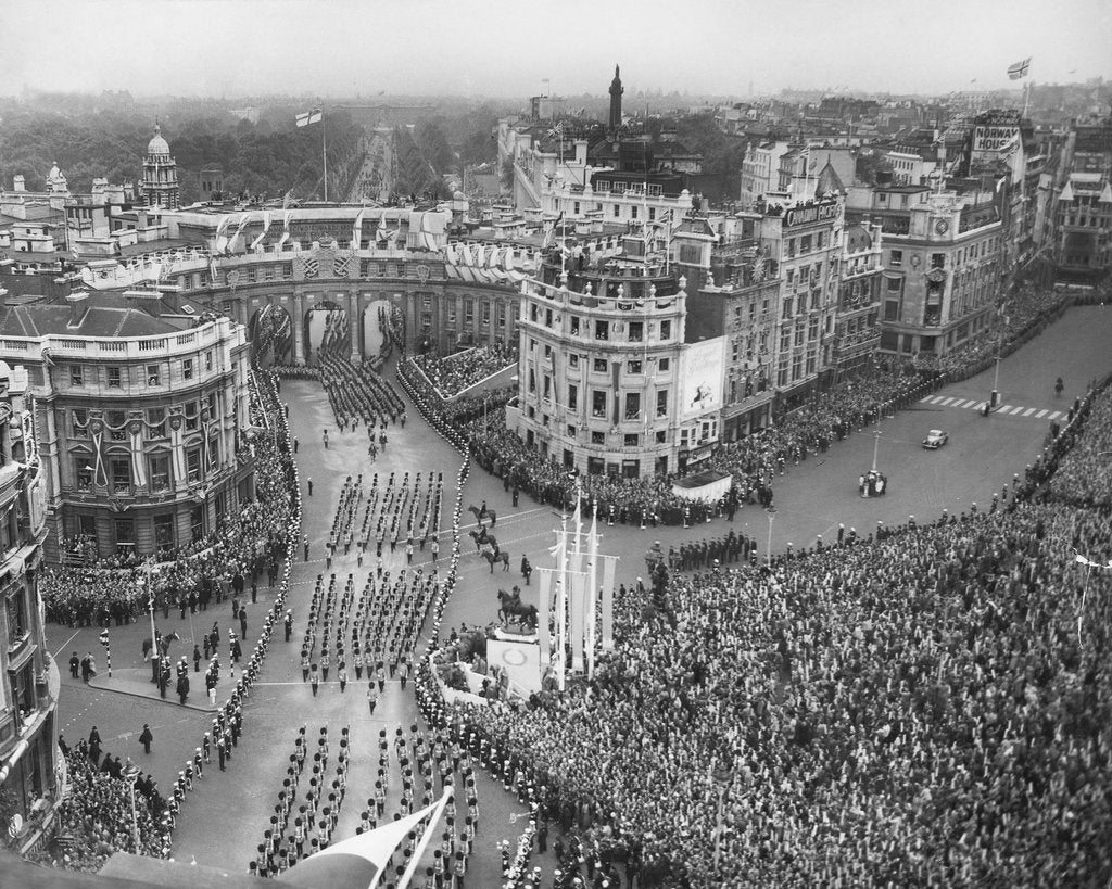 Detail of Queen Elizabeth II Coronation, procession in Trafalgar Square by Associated Newspapers