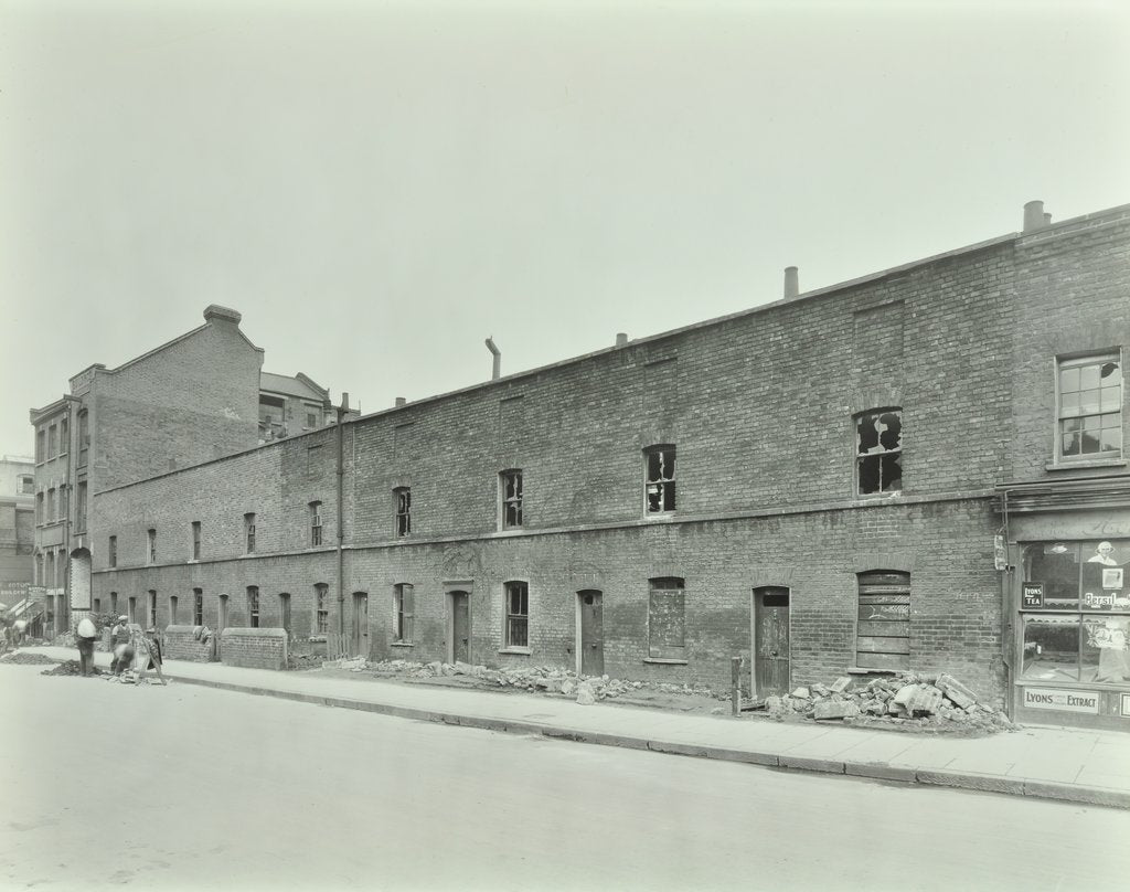 Detail of Row of derelict houses, Hackney, London, August 1937 by Unknown