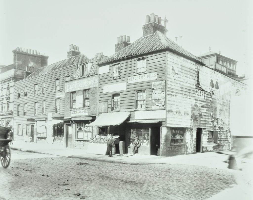 Detail of Weatherboard houses and shops on the Albert Embankment, Lambeth, London, 1900 by Unknown