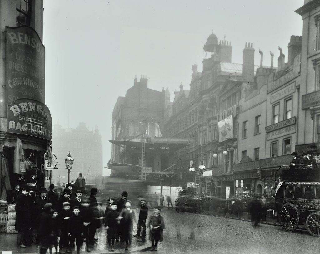 Detail of Crowd of people in the street, Tottenham Court Road, London, 1900 by Unknown