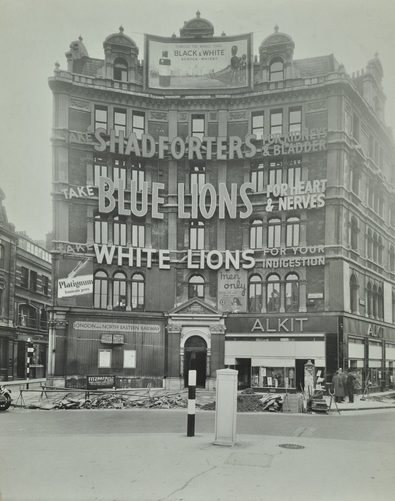 Detail of Advertisements at Cambridge Circus, Westminster, London, 1945 by Unknown
