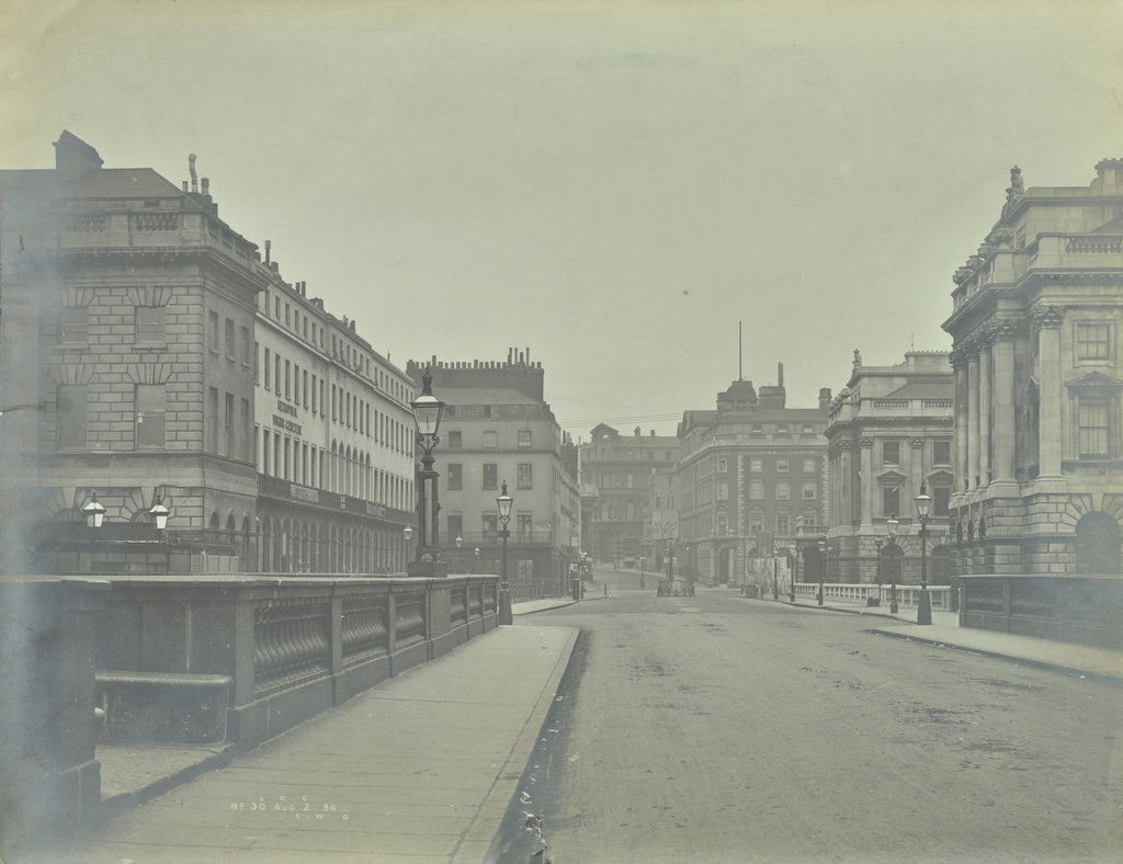Detail of Empty streets at Lancaster Place, seen from Waterloo Bridge, London, 1896 by Unknown