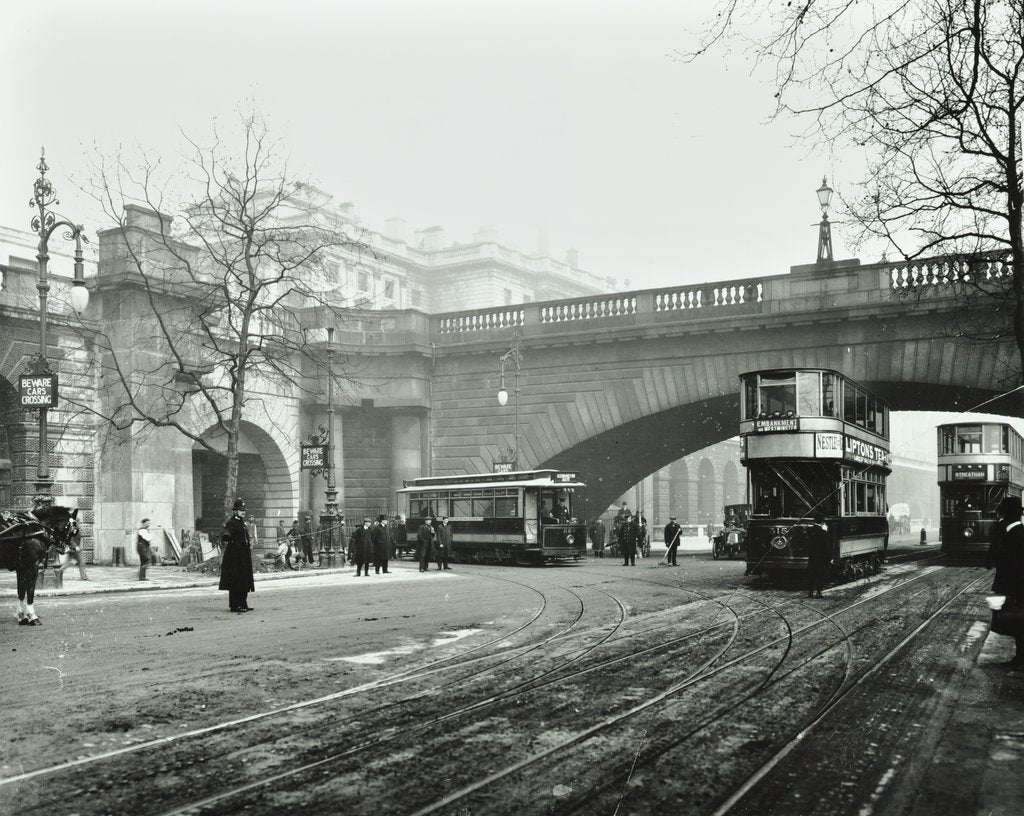 Detail of Entrance to the tram tunnel by Waterloo Bridge, London, 1908 by Unknown