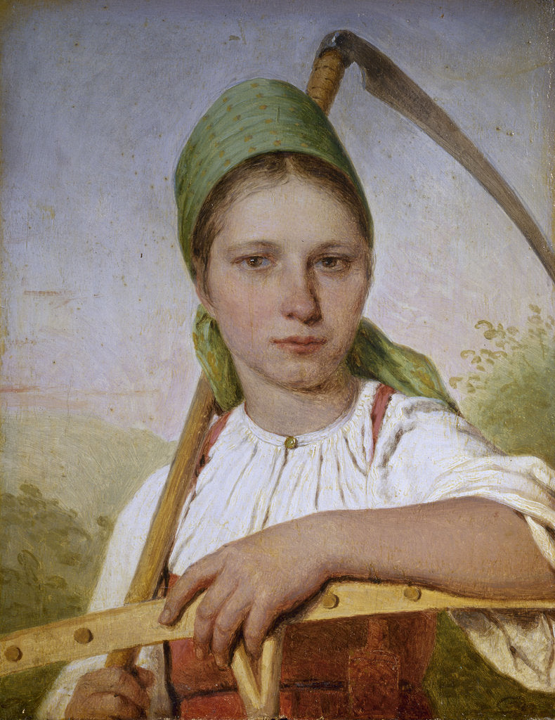 Detail of Peasant woman with a scythe and rake, before 1825 by Alexei Gavrilovich Venetsianov