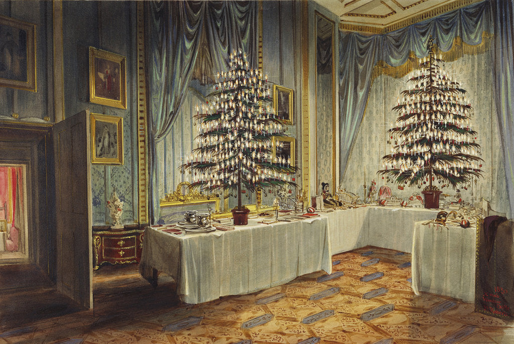 Detail of Christmas trees of the Duchess of Kent and the royal children at Windsor Castle, 1850 by James Roberts