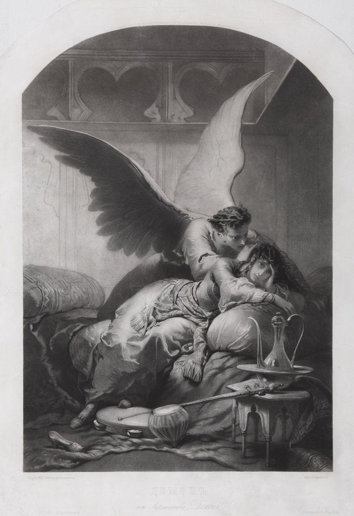 Detail of Tamara and Demon. Illustration to the poem The Demon by Mikhail Lermontov, c. 1880 by Mihály Zichy