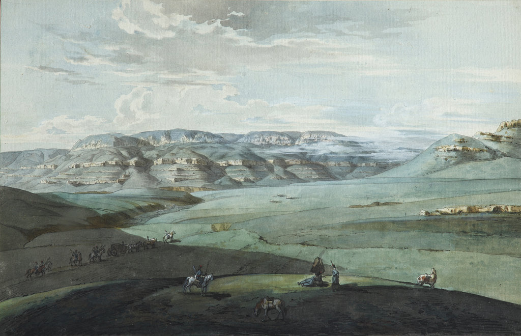 Detail of View of Caucasian Mineral Waters and the Kislovodsk Fortress, 1805 by Yemelyan Mikhaylovich Korneev