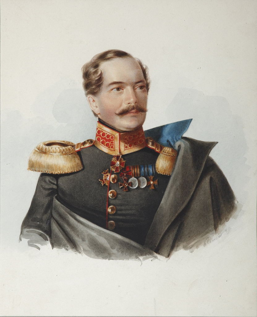 Detail of Portrait of Count Dmitri Alexeevich Shcherbatov, 1849 by Alexander Ivanovich Klünder