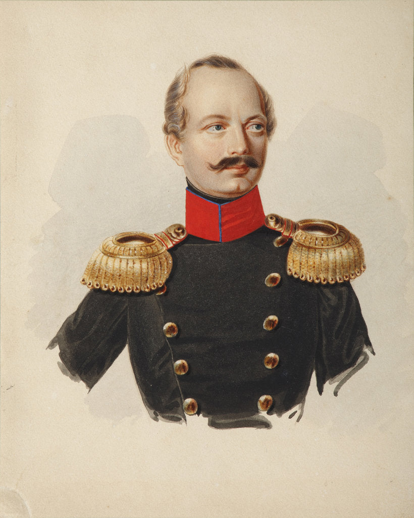 Detail of Portrait of Nikolay Fyodorovich Plautin, 1839-1843 by Alexander Ivanovich Klünder