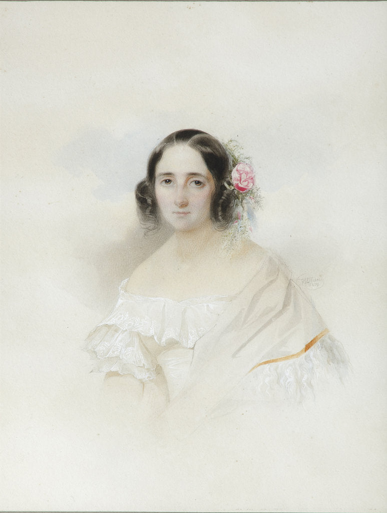 Detail of Portrait of Anna Alexeevna Olenina, 1839 by Vladimir Ivanovich Hau