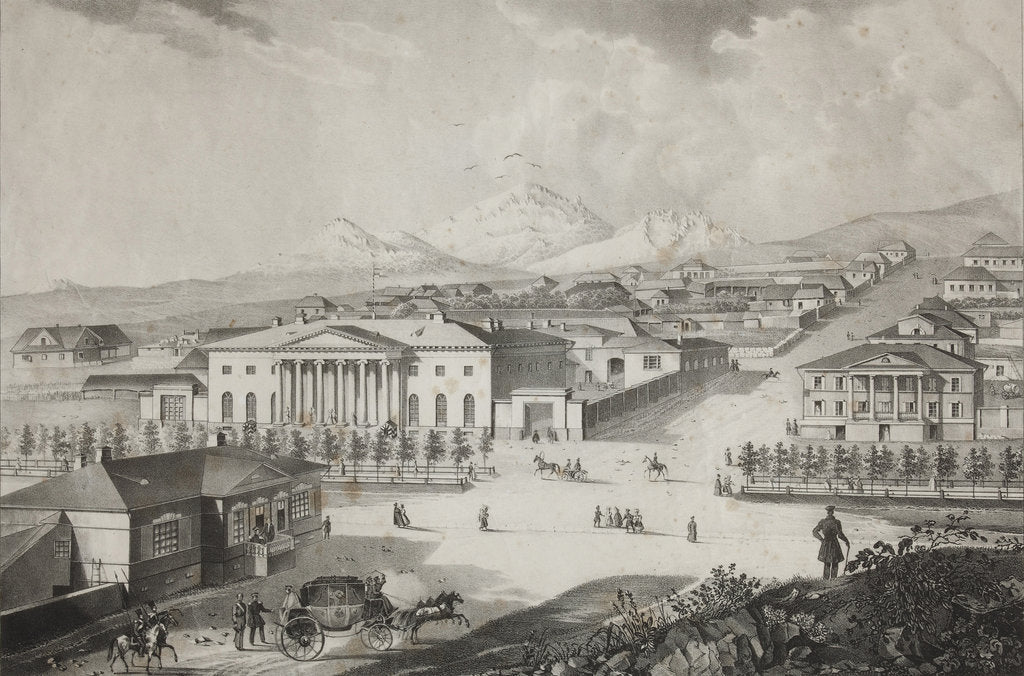 Detail of View of the hotel and the center of Pyatigorsk, Mid of the 19th century by Karl Petrovich Beggrov