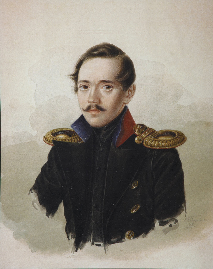 Detail of Portrait of the poet Mikhail Lermontov, 1839 by Alexander Ivanovich Klünder